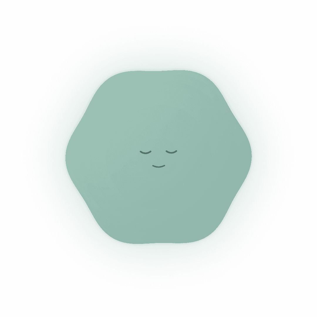 oléyoga's character calm and mid-breath, eyes closed